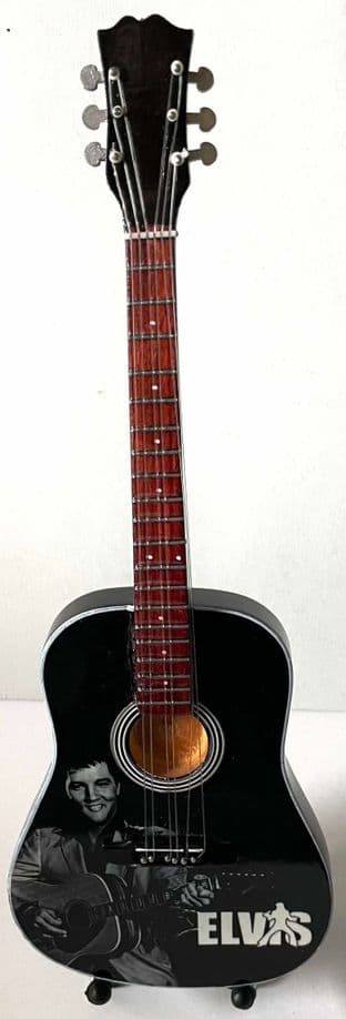 Elvis Presley Black & White Logo Miniature Wooden 1:4 Scale Guitar With Stand (New/Box)