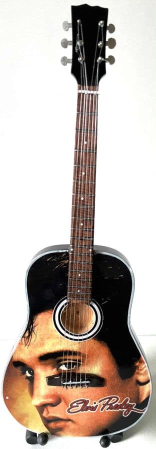 Elvis Presley Colour Headshot Miniature Wooden 1:4 Scale Guitar With Stand (New/Box)