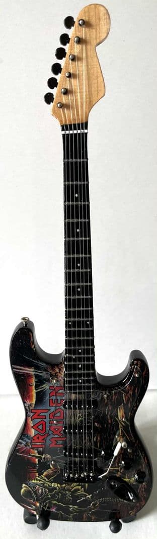 Iron Maiden Logo/Eddie Battle Scene Miniature Wooden 1:4 Scale Guitar With Stand (New/Box)
