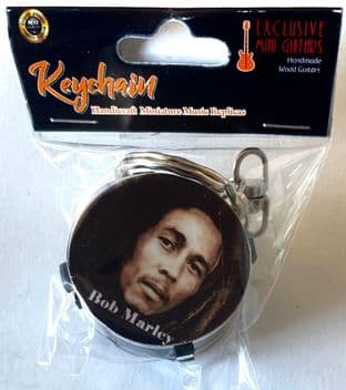KEYCHAIN: Handicraft Replica Miniature Drum - Bob Marley Face/White Text (New)