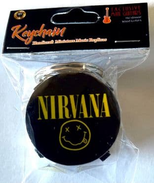 KEYCHAIN: Handicraft Replica Miniature Drum - Nirvana Logo/Smiley Face (New)