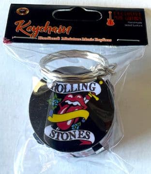 KEYCHAIN: Handicraft Replica Miniature Drum - Rolling Stones Tongue/Flowers (New)