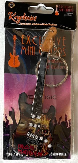 KEYCHAIN: Handicraft Wood Guitar Replica Miniature Guitar - Iron Maiden (New)