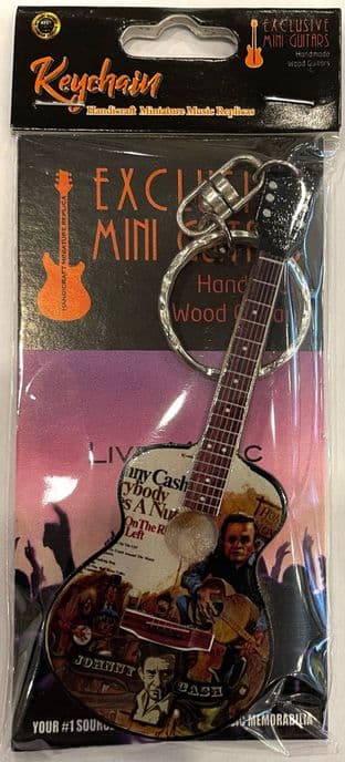KEYCHAIN: Handicraft Wood Guitar Replica Miniature Guitar - Johnny Cash (New)