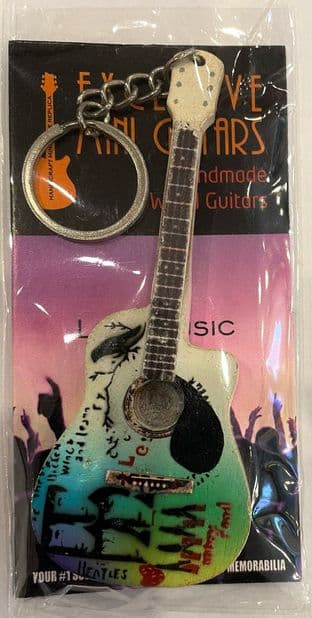 KEYCHAIN: Handicraft Wood Guitar Replica Miniature Guitar - The Beatles (New)