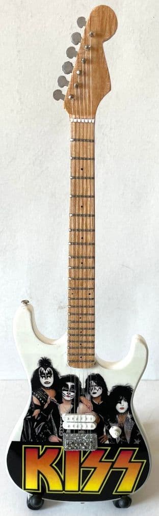 KISS: Logo & Band Miniature Wooden 1:4 Scale Guitar With Stand (New/Box)
