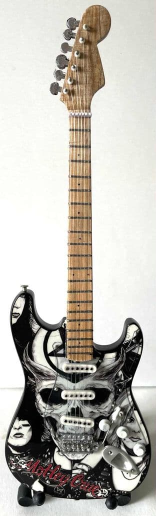 Motley Crue Logo/Skull/Band Miniature Wooden 1:4 Scale Guitar With Stand  (New/Box)