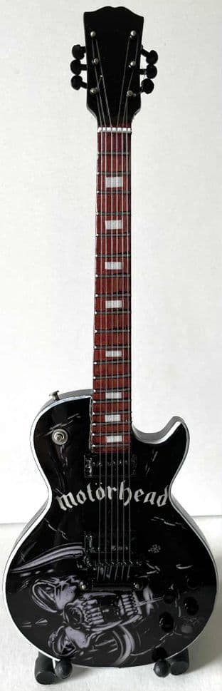 Motorhead Logo & Skull Miniature Wooden 1:4 Scale Guitar With Stand (New/Box)
