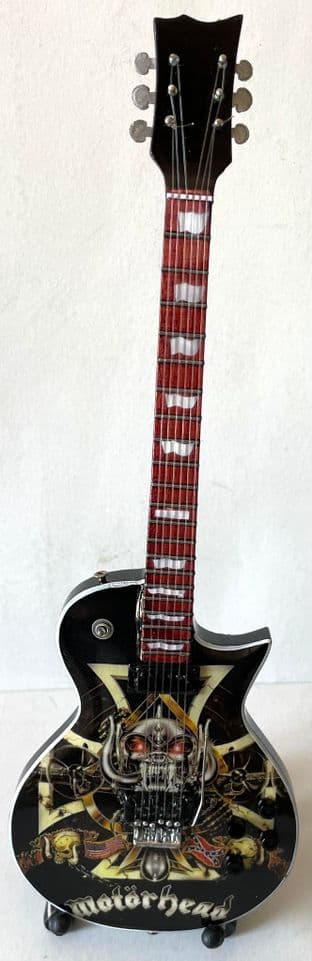 Motorhead - Maltese Cross/Skulls Miniature Wooden 1:4 Scale Guitar With Stand (New/Box)