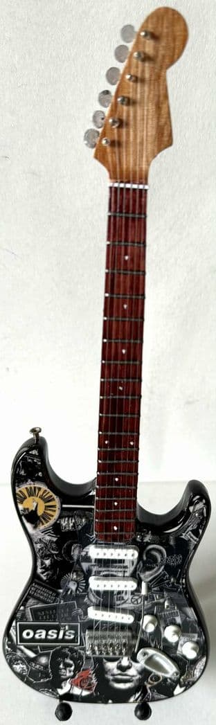 Oasis Gallagher Brothers/Montage Miniature Wooden 1:4 Scale Guitar With Stand (New/Box)