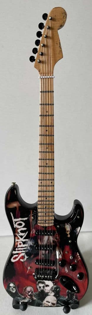 Slipknot Logo & Band (V2) Miniature Wooden 1:4 Scale Guitar With Stand (New/Box)