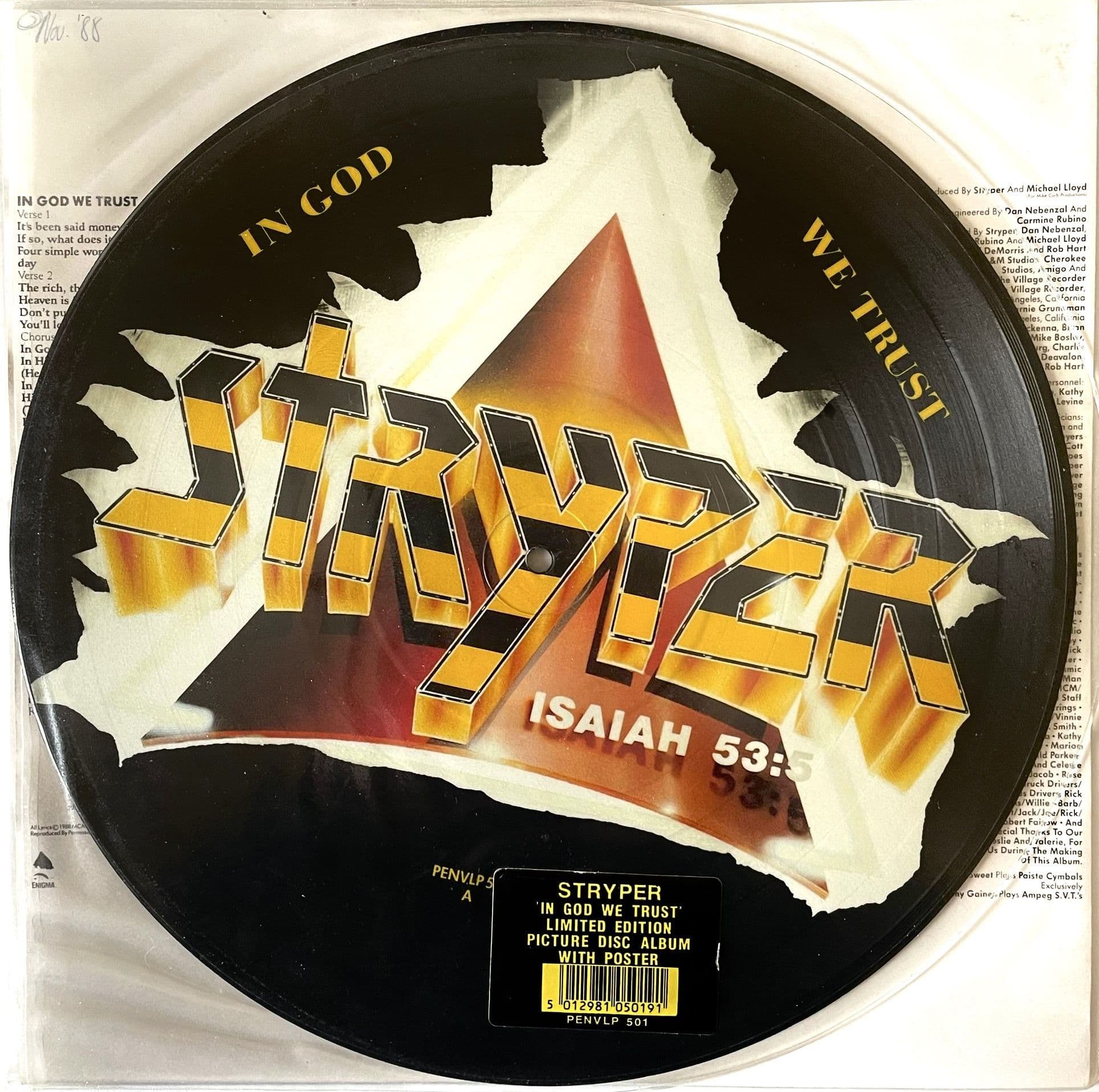 Stryper - In God We Trust LP Picture Disc/Poster VG/VG-
