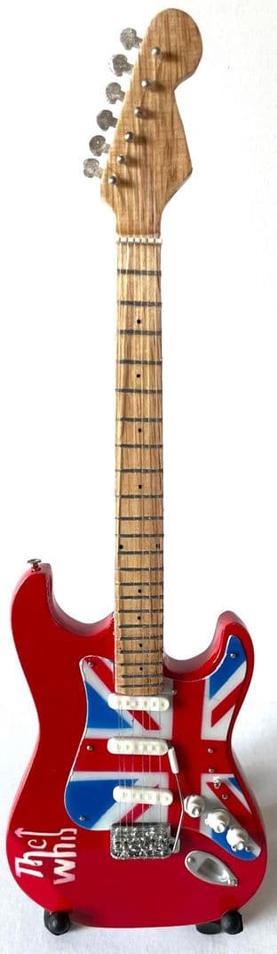 The Who Logo/Union Jack Miniature Wooden 1:4 Scale Guitar & Stand (New/Box)