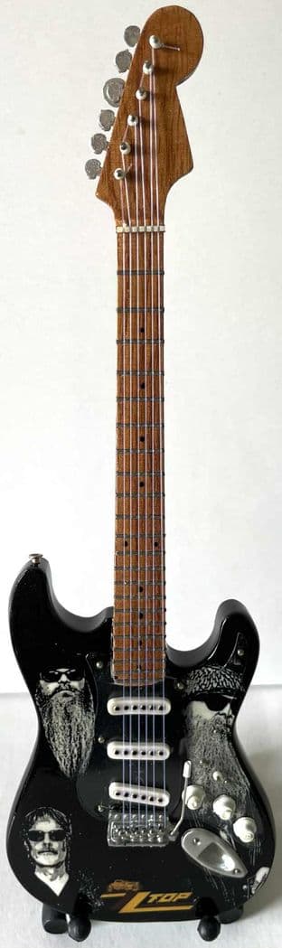 ZZ Top Logo/Band Miniature Wooden 1:4 Scale Guitar With Stand (New/Box)
