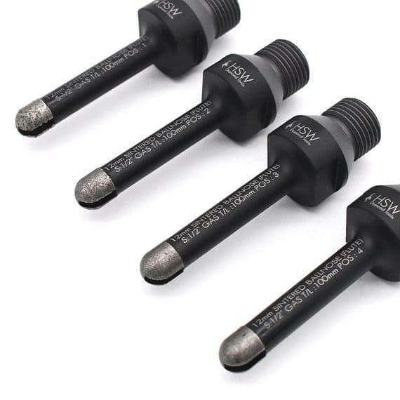 Long Sintered Diamond Fluting Tips (Ballnose) - 1/2" GAS