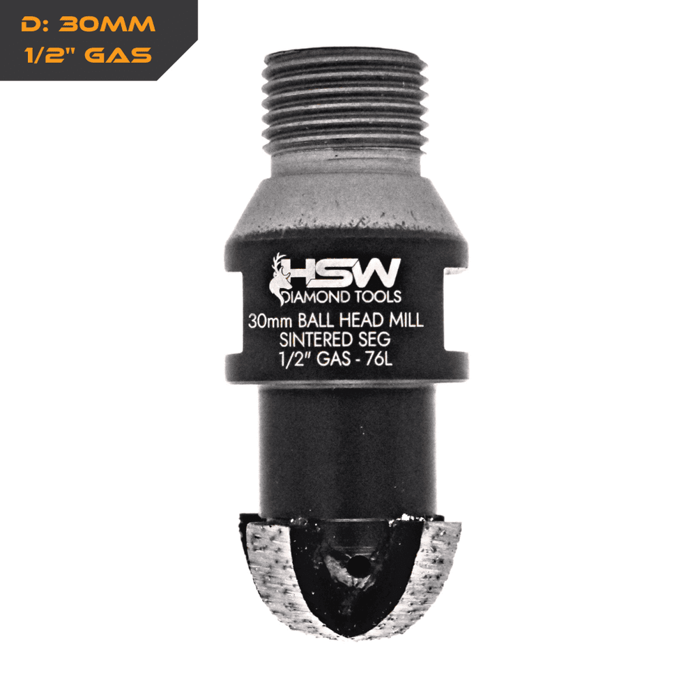 Sintered Diamond Segmented Stubbing Ball Head Mill - 1/2" GAS