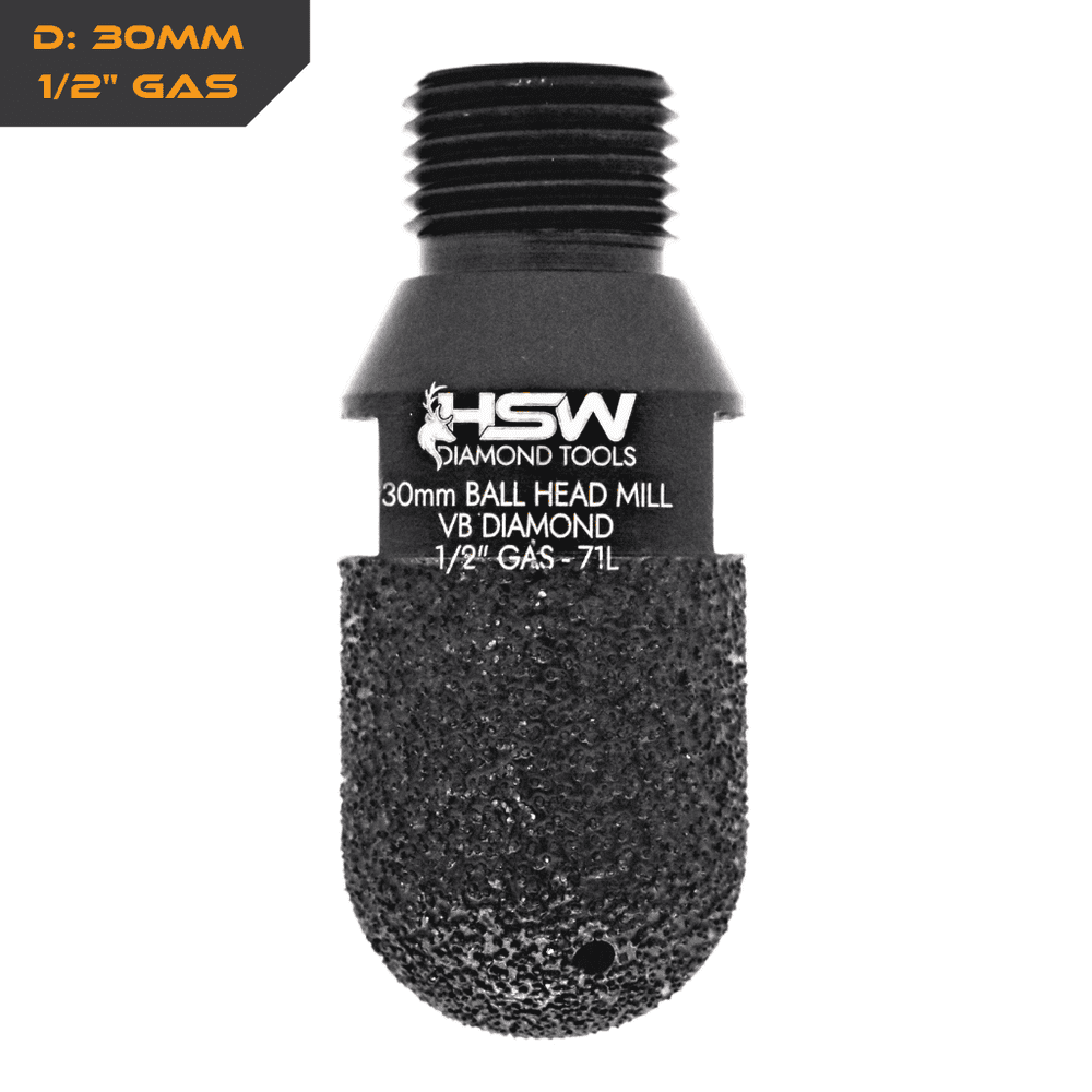 Vacuum Brazed Diamond Stubbing Ball Head Mill - 1/2" GAS