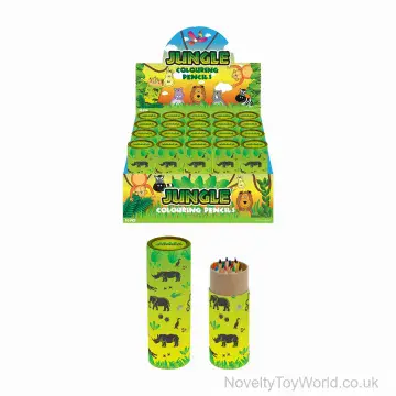 12 Pack of Mini Colouring Pencils in Jungle Animal Tube