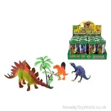 13 Piece Jurassic Dinosaur Figures & Props In Tube (18cm)