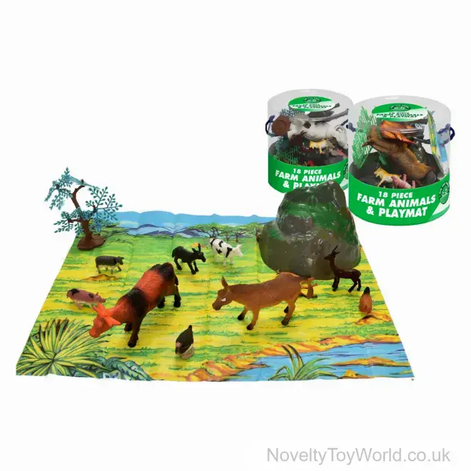18 Piece Farm Animals with Play Mat