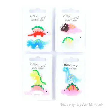 2 Pack of Colourful Dinosaur Rings for Children - 4 Assorted