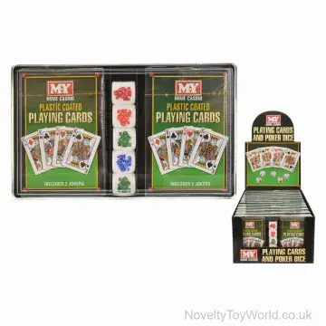 2 Packs of Playing Cards with 5 Poker Dice Set - Plastic Case