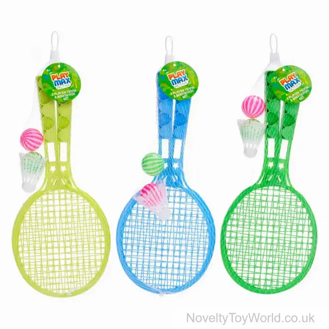 2 Player Plastic Tennis & Badminton Racket Set - 3 Assorted (40cm) | Summer Wholesale