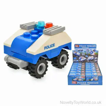 20 - 28 Piece Police Vehicle Building Bricks Set - 4 Assorted