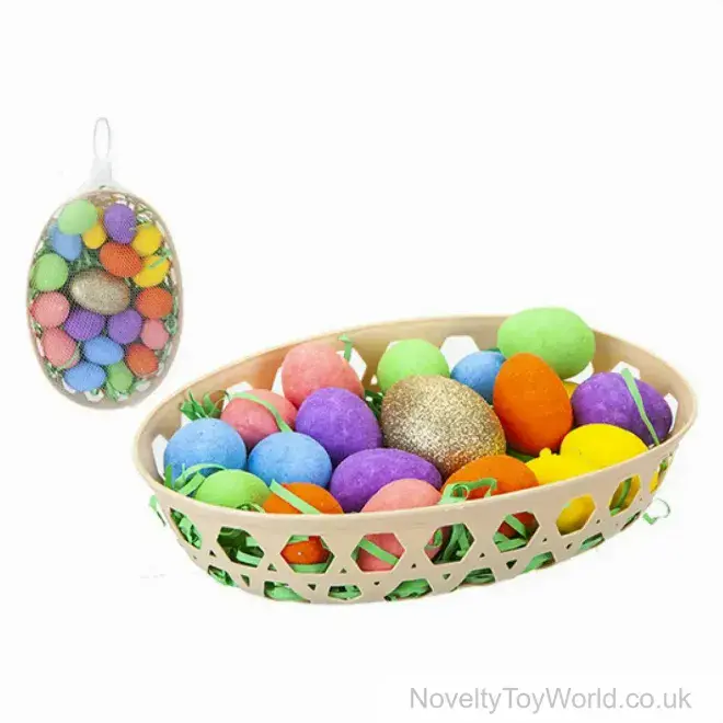 21 Pack Egg Hunt Eggs & Golden Egg in Basket | Bulk Buy Easter Toys