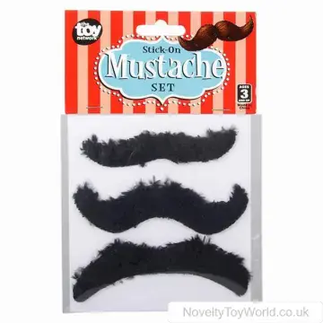 3 Black Stick on Fancy Dress Party Moustaches