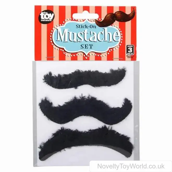 Wholesale | 3 Black Stick on Fancy Dress Party Moustaches