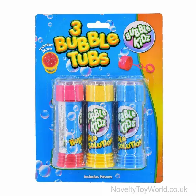 3 Pack Blowing Bubble Tubs with Maze (50ml) | Wholesale Bubble Toys For Kids