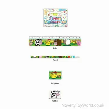 4 Piece Farm Animal Stationery Set
