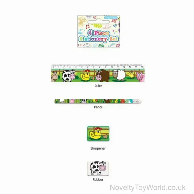 4 Piece Farm Animal Stationery Set | Wholesale Stationery For Kids UK