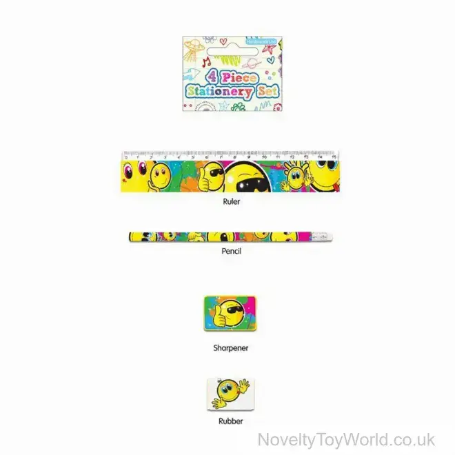 Bulk Buy 4 Piece Smiley Face Stationery Set | Wholesale End of Term Kid's Gifts