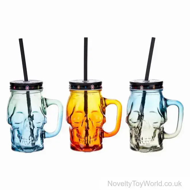 Wholesale | 470ML Glass Skull Tankard With Straw | Bulk Buy Novelty Mugs & Tableware