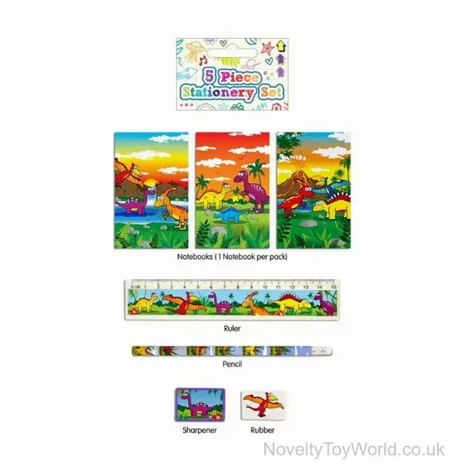 5 Piece Dinosaur Stationery Set | Wholesale Back To School Stationery UK