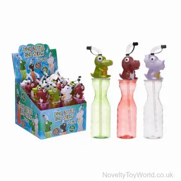 500ml Dinosaur Drinking Bottle with Bendy Straw - 3 Assorted