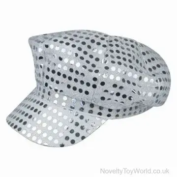 70s Theme Silver Sequin Disco Hat - Adult