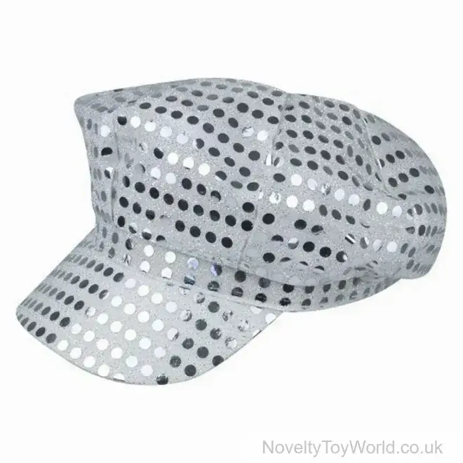 70s Theme Silver Sequin Disco Hat - Adult | Fancy Dress Shop Sellers