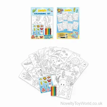 8 Sheet Sealife Colouring Set with Stickers and Pencils - A4