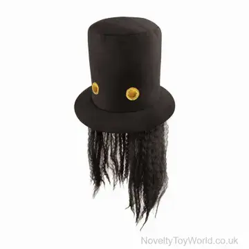 80's Rock Guitar Player Top Hat With Hair - Adult