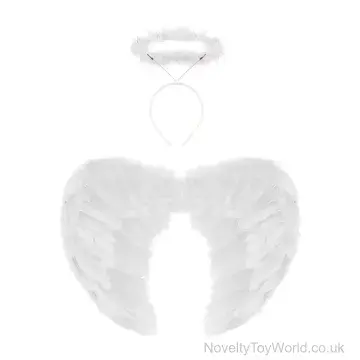 Angel Wings and White Halo 2-Piece Fancy Dress Set (Adult Size)