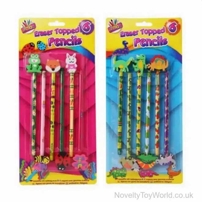 Wholesale | Animal & Dinosaur Pencil Eraser Top Set - 6 Pack