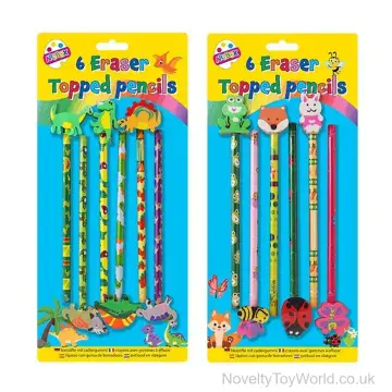 Animal & Dinosaur Pencil Eraser Top Set - 6 Pack