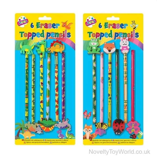 Wholesale | Animal & Dinosaur Pencil Eraser Top Set - 6 Pack