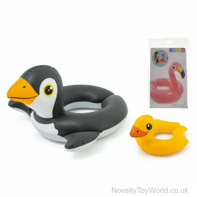 Animal Swim Rings Inflatable - Penguin, Duck, Flamingo (76cm) | Wholesale Pool Toys UK