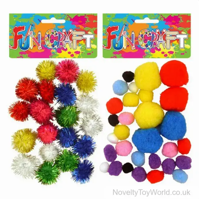 Bulk Buy | Arts and Crafts Pom Poms Packs - 2 Assorted