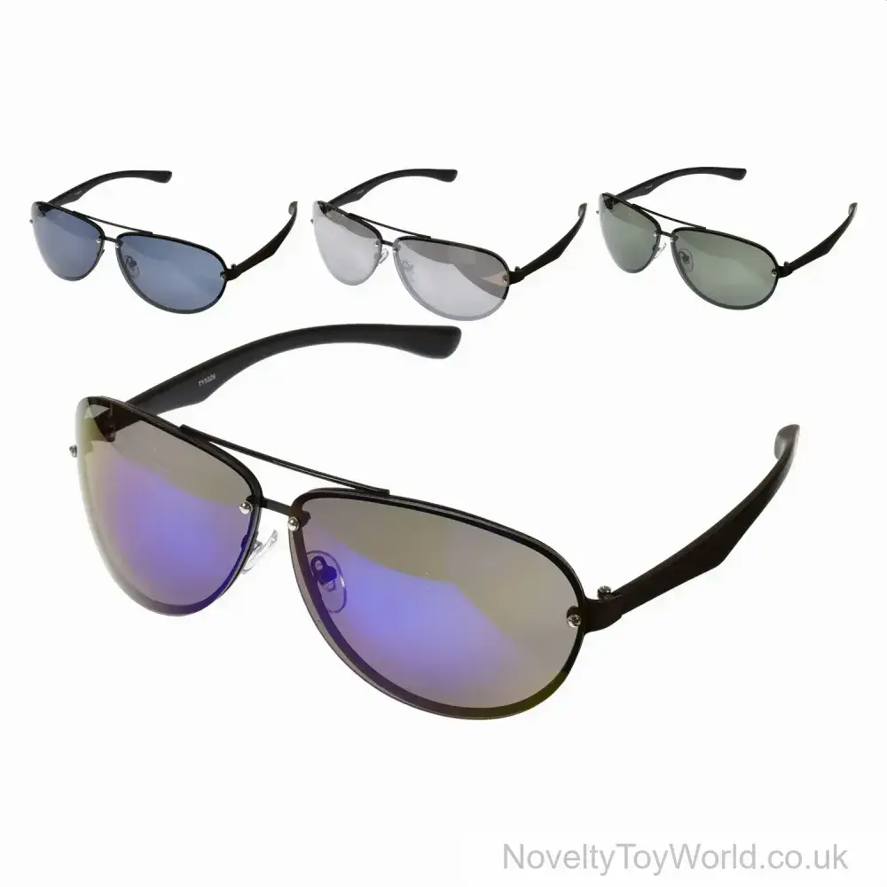 Aviator Sunglasses with Assorted Lenses Black Frames Wholesale