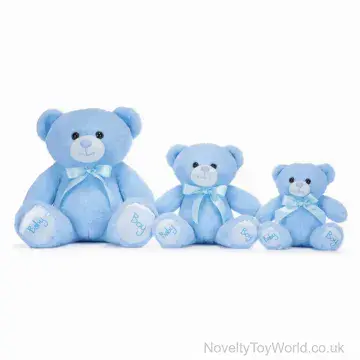 Baby Boy Teddy Bear in Blue with Ribbon (35cm)